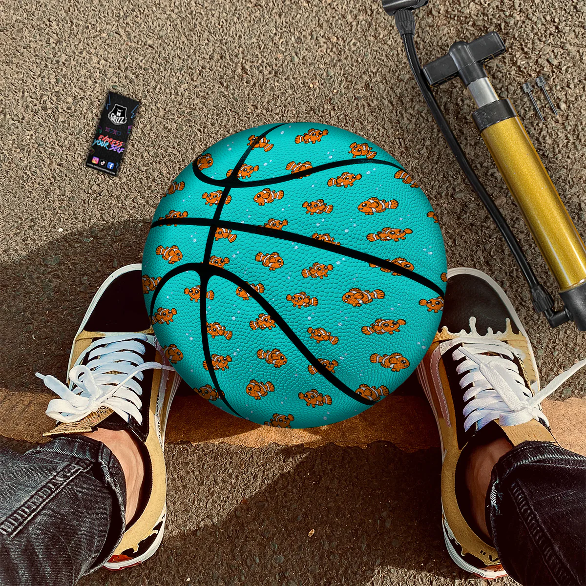 Clownfish Cute Watercolor Blue Print Pattern Basketball - Image 2
