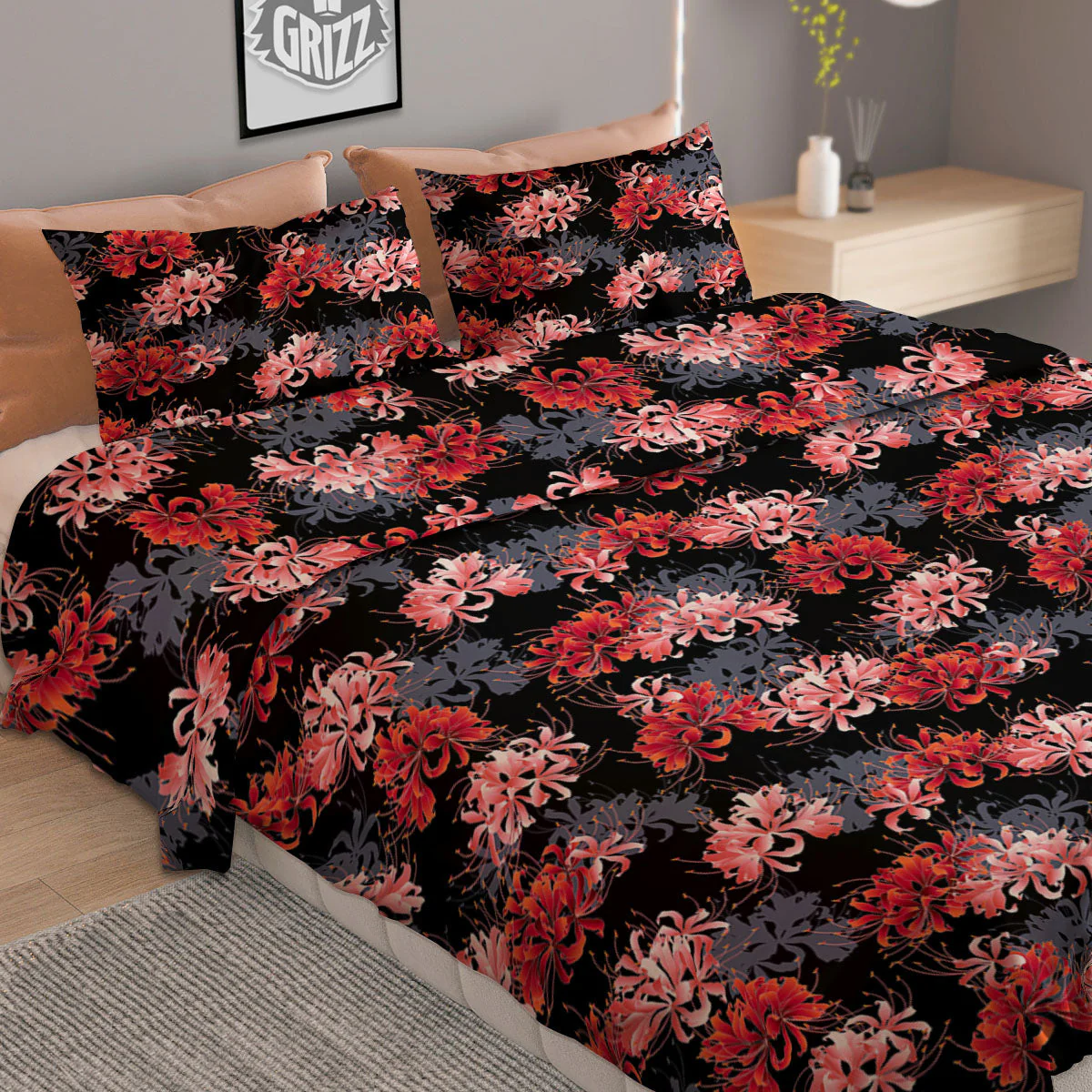 Cluster Amaryllis Japanese Print Pattern Duvet Cover Bedding Set - Image 2