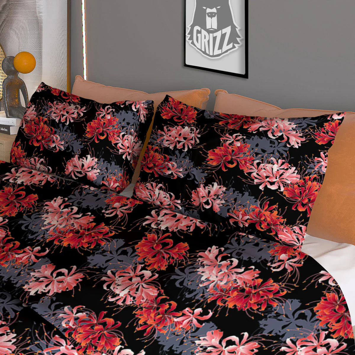 Cluster Amaryllis Japanese Print Pattern Duvet Cover Bedding Set - Image 3