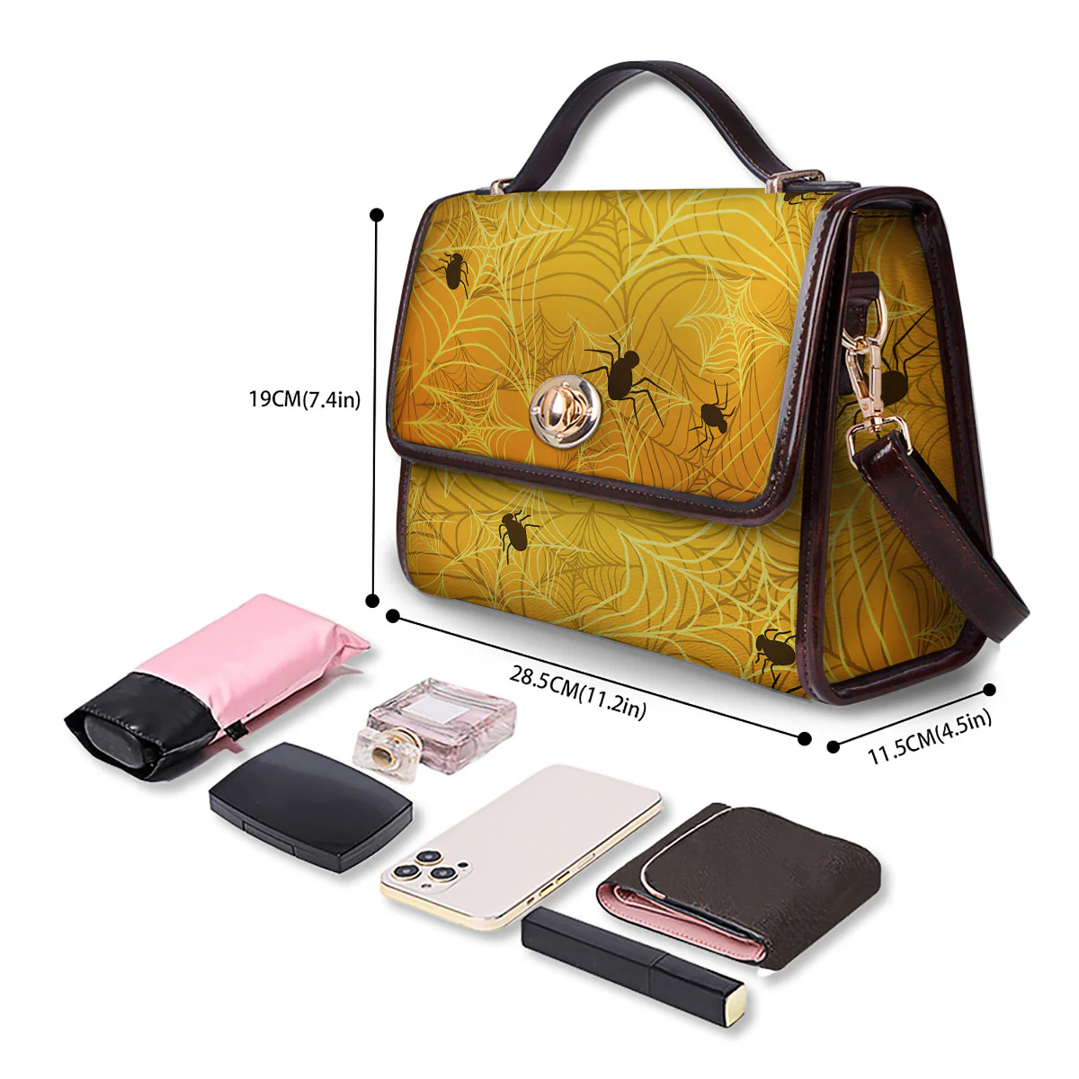 Cobweb Yellow Print Women's Satchel Bag - Image 4