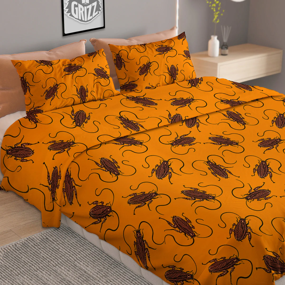 Cockroach Orange Print Pattern Duvet Cover Bedding Set - Image 2