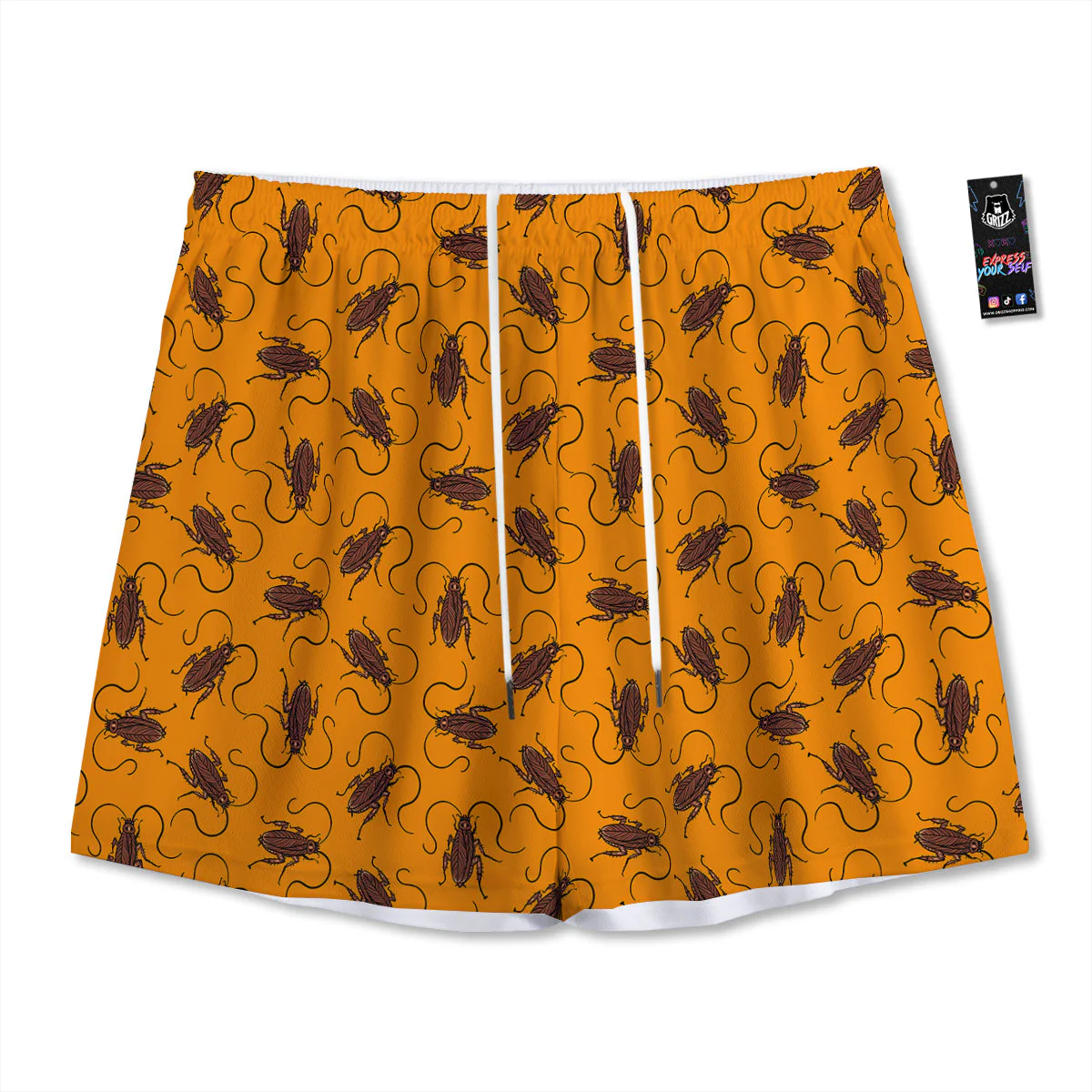 Cockroach Orange Print Pattern Mesh Shorts