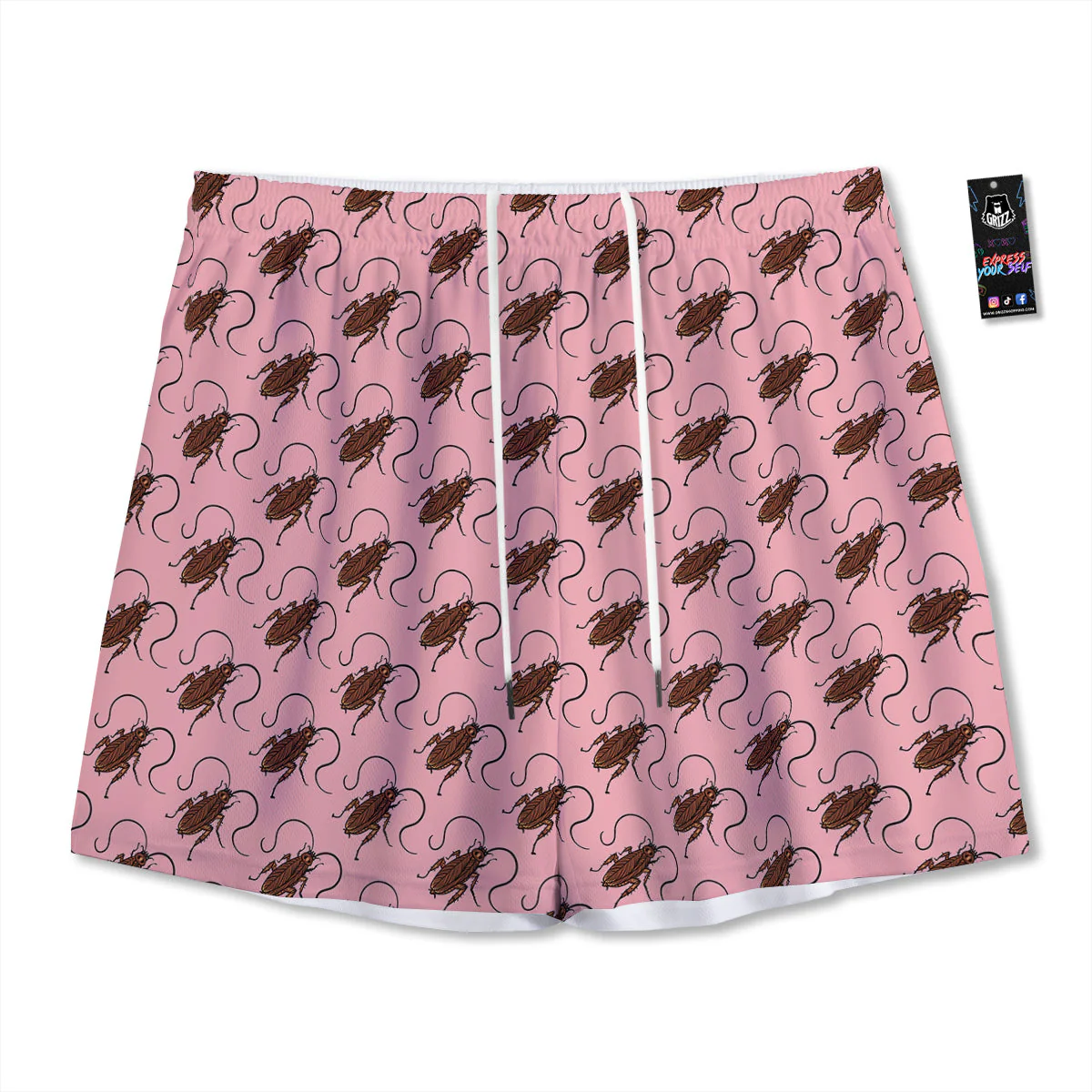 Cockroach Pink Print Pattern Mesh Shorts