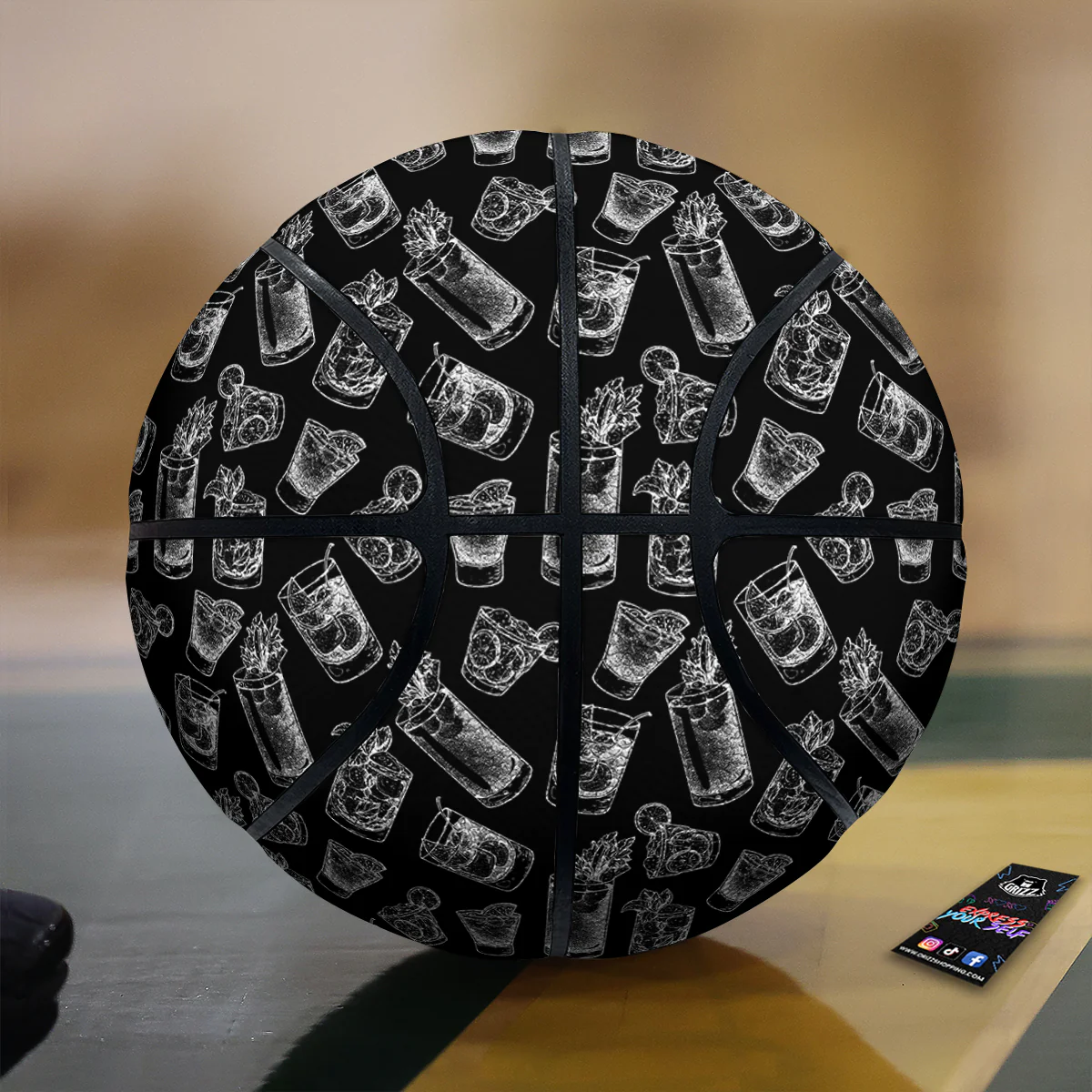 Cocktail Black And White Doodle Print Pattern Basketball