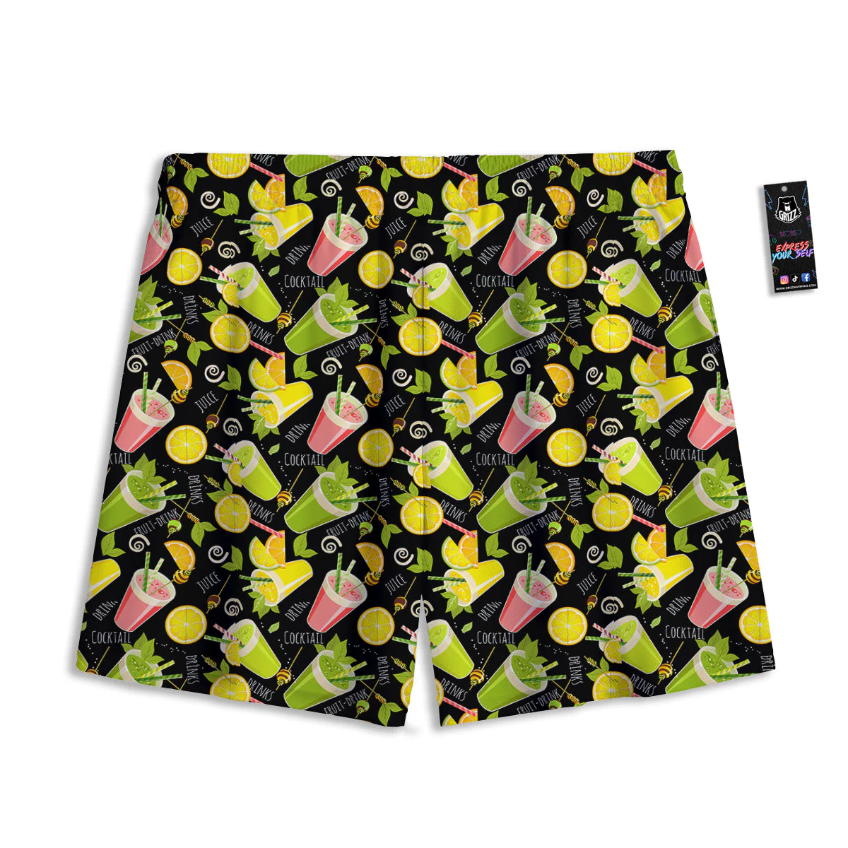 Cocktail Lemon Print Pattern Mesh Shorts - Image 2