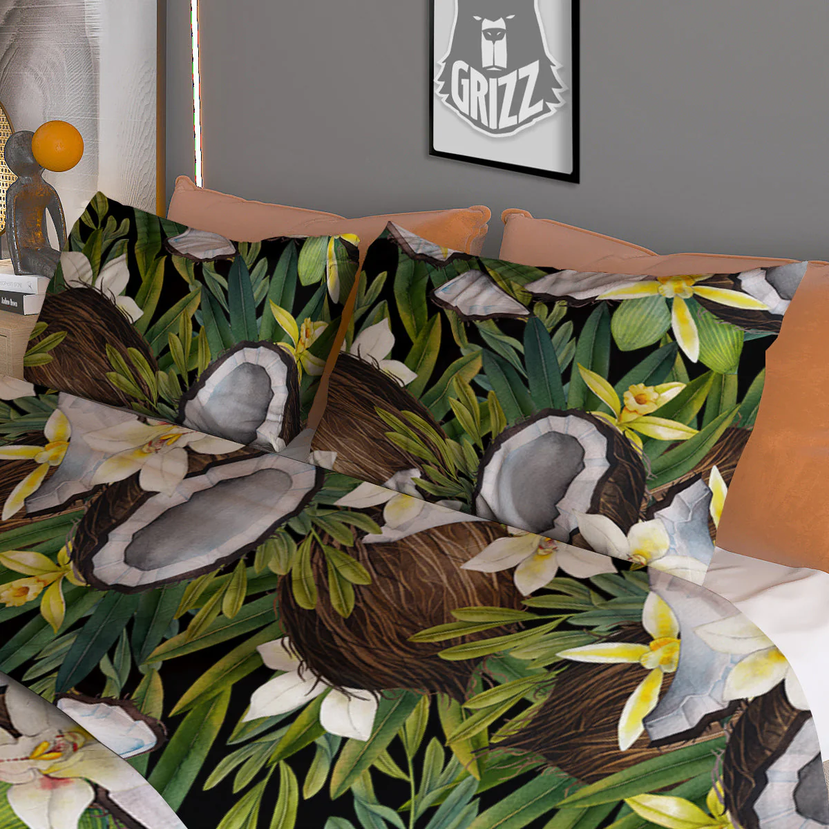 Coconut And Vanilla Flower Print Pattern Duvet Cover Bedding Set - Image 3