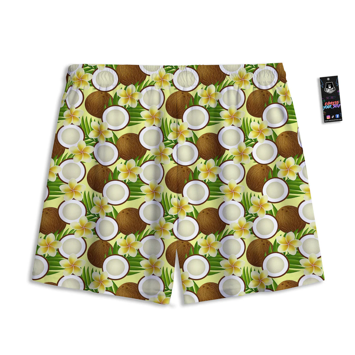 Coconut Beige Print Pattern Mesh Shorts - Image 2