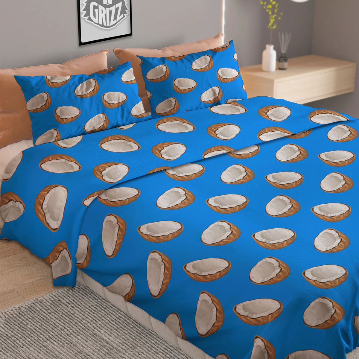 Coconut Blue Print Pattern Duvet Cover Bedding Set - Image 2