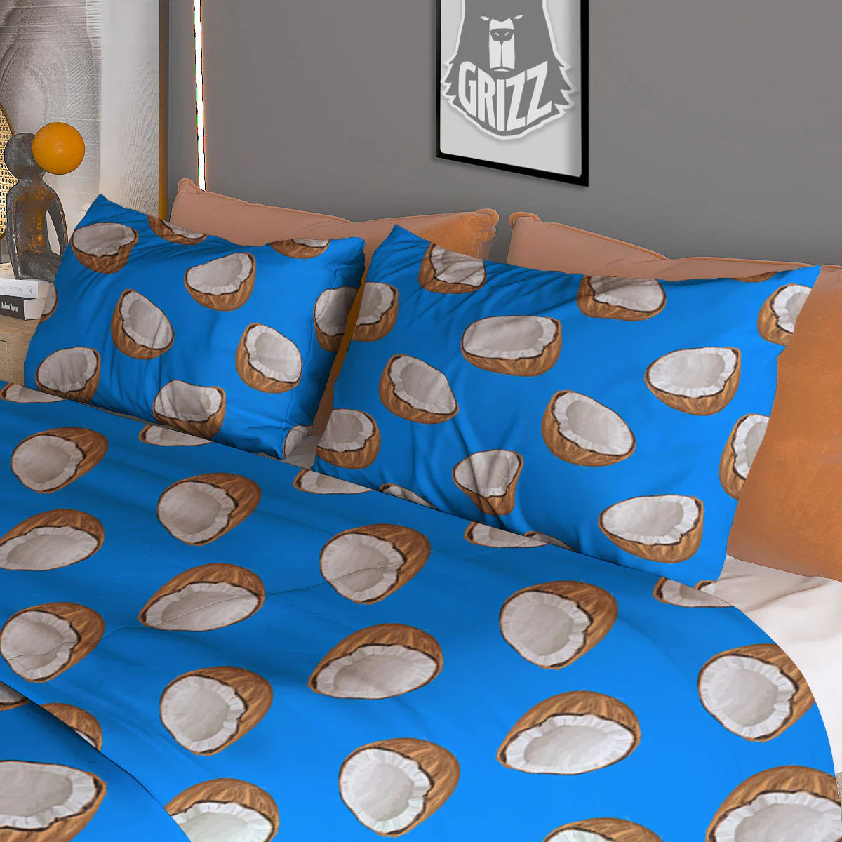 Coconut Blue Print Pattern Duvet Cover Bedding Set - Image 3