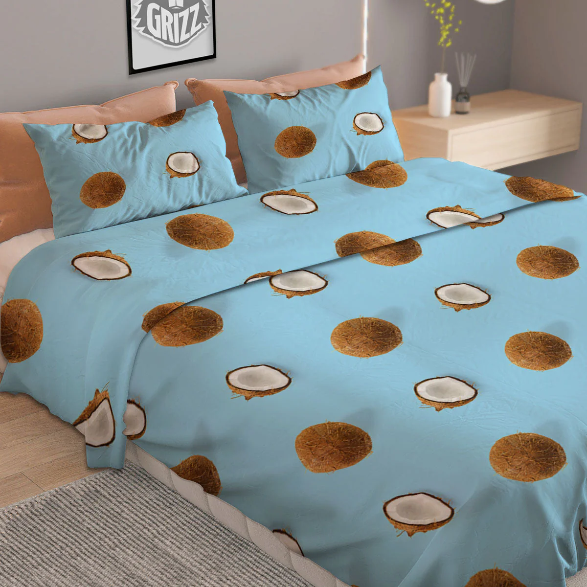 Coconut Blue Summer Print Pattern Duvet Cover Bedding Set - Image 2