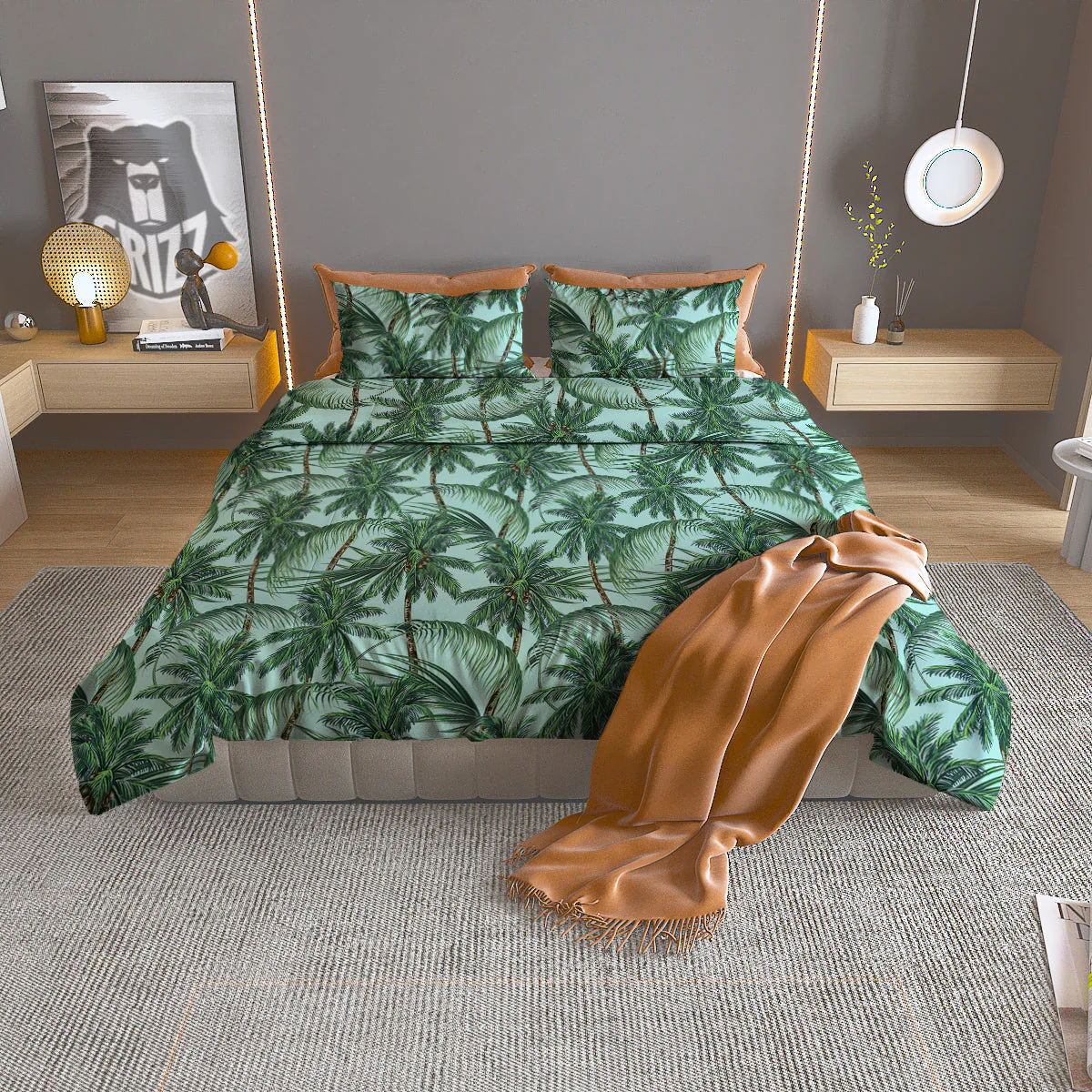 Coconut Leaf Print Duvet Cover Bedding Set