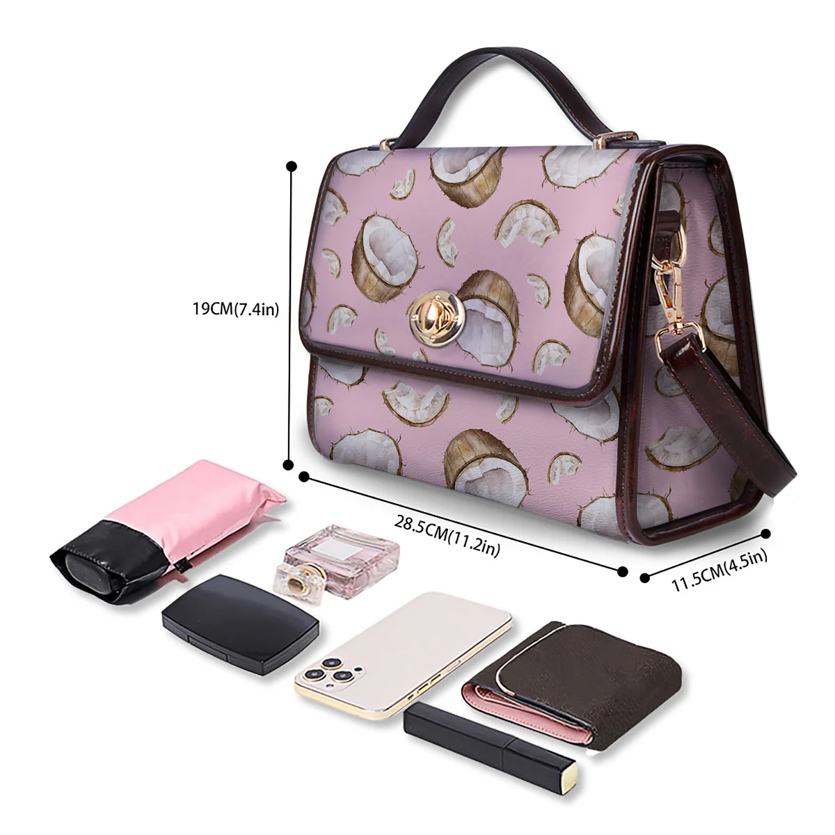 Coconut Pink Print Pattern Women's Satchel Bag - Image 4