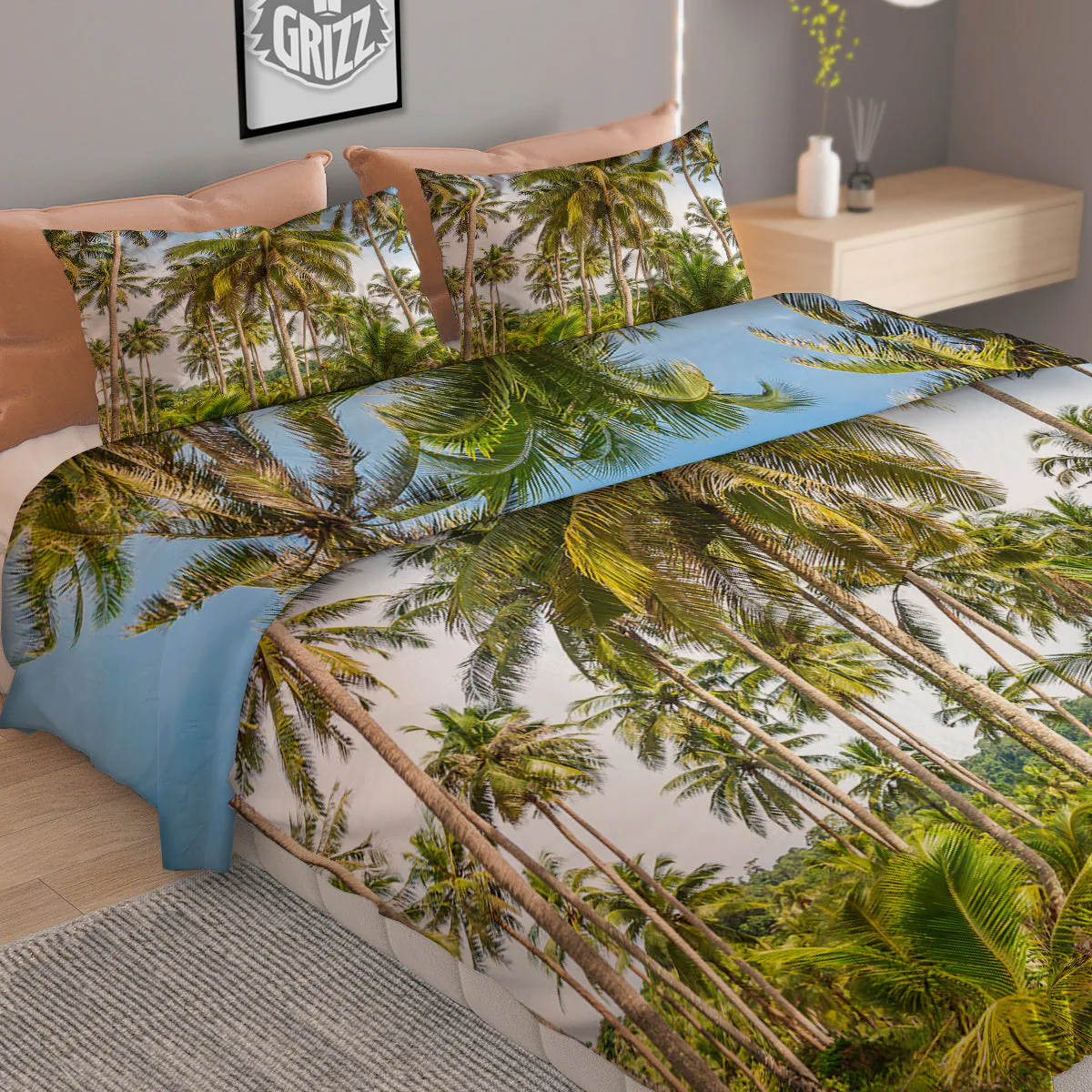 Coconut Tree Print Duvet Cover Bedding Set - Image 2