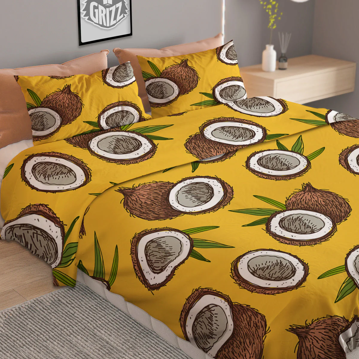 Coconut Yellow Print Pattern Duvet Cover Bedding Set - Image 2
