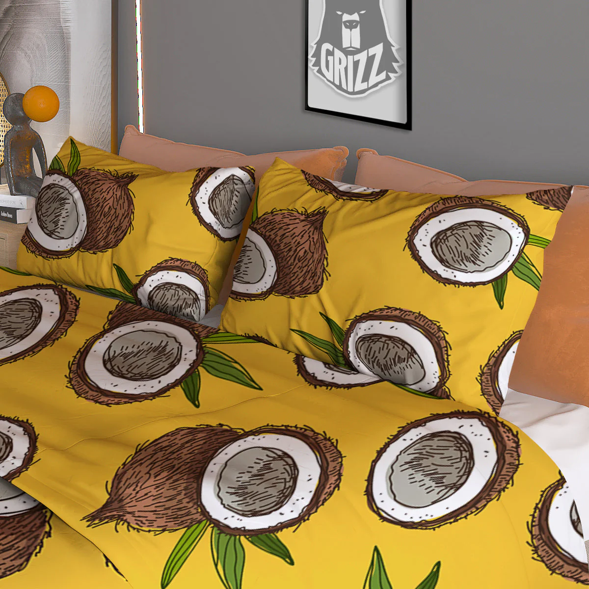 Coconut Yellow Print Pattern Duvet Cover Bedding Set - Image 3