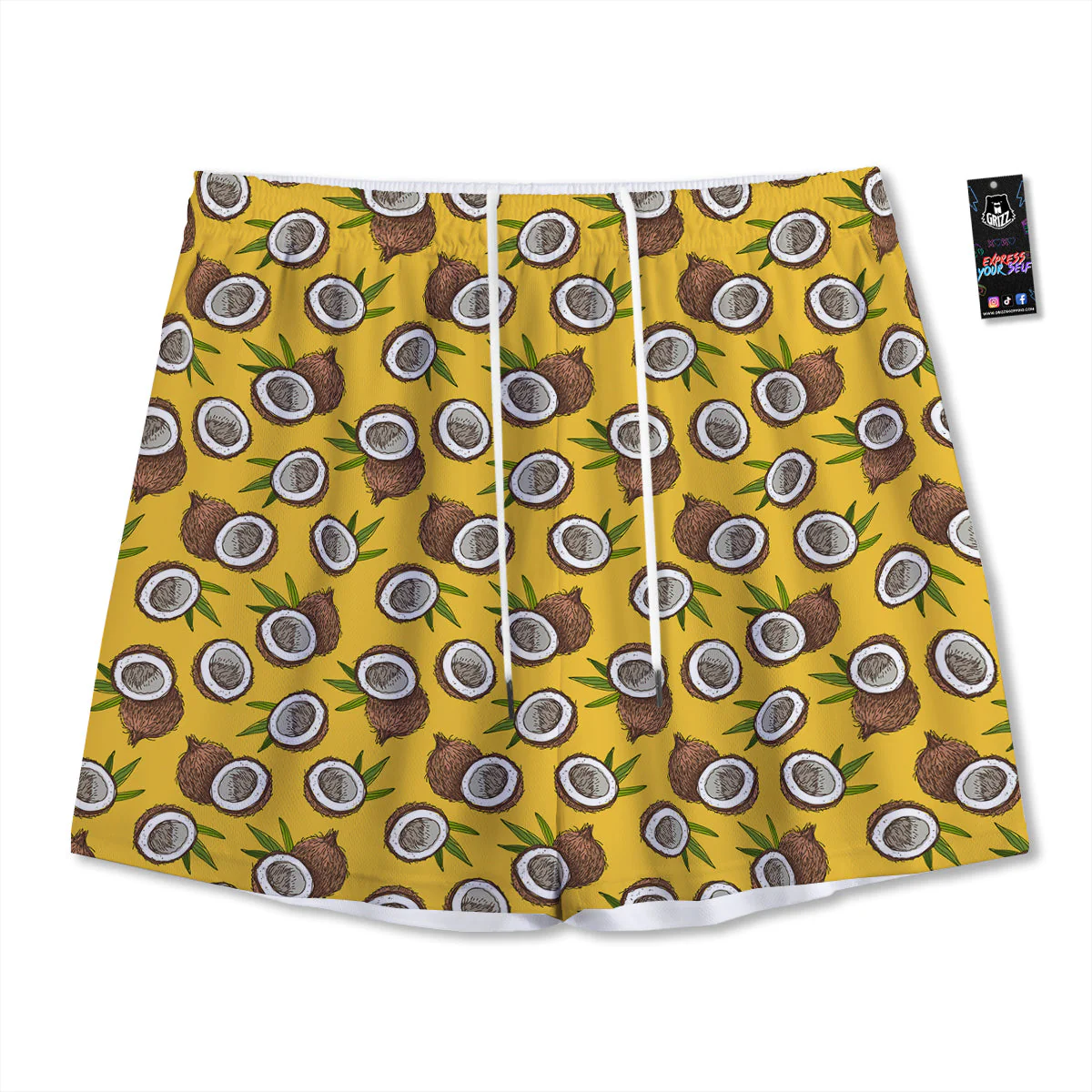 Coconut Yellow Vintage Print Pattern Mesh Shorts
