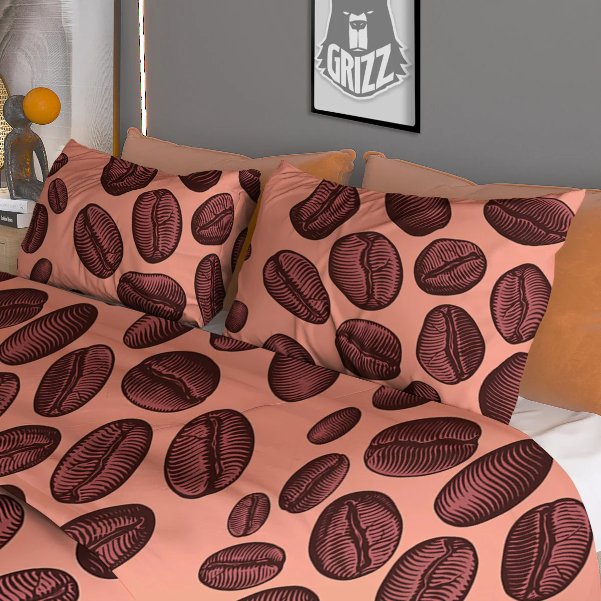 Coffee Bean Vintage Print Pattern Duvet Cover Bedding Set - Image 3
