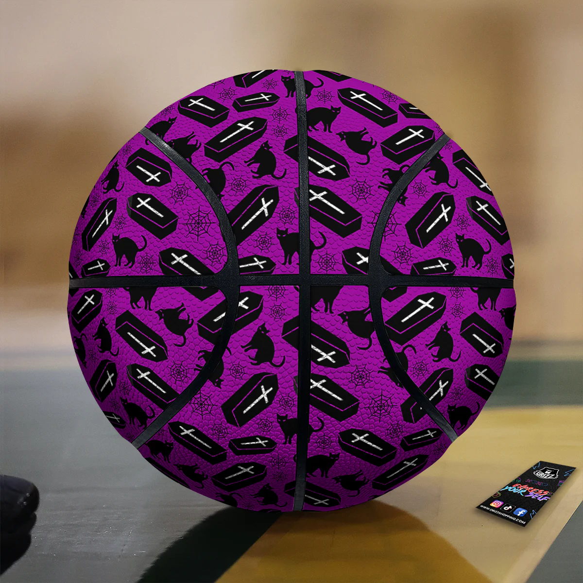 Coffin And Cat Purple Print Pattern Basketball