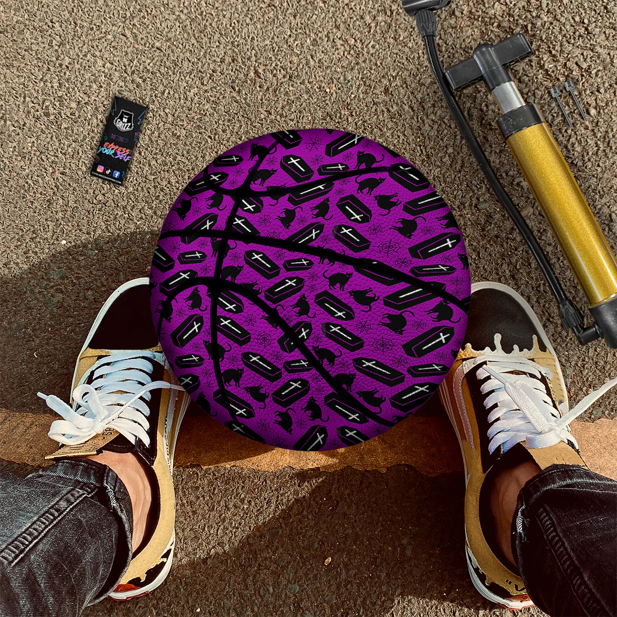 Coffin And Cat Purple Print Pattern Basketball - Image 2