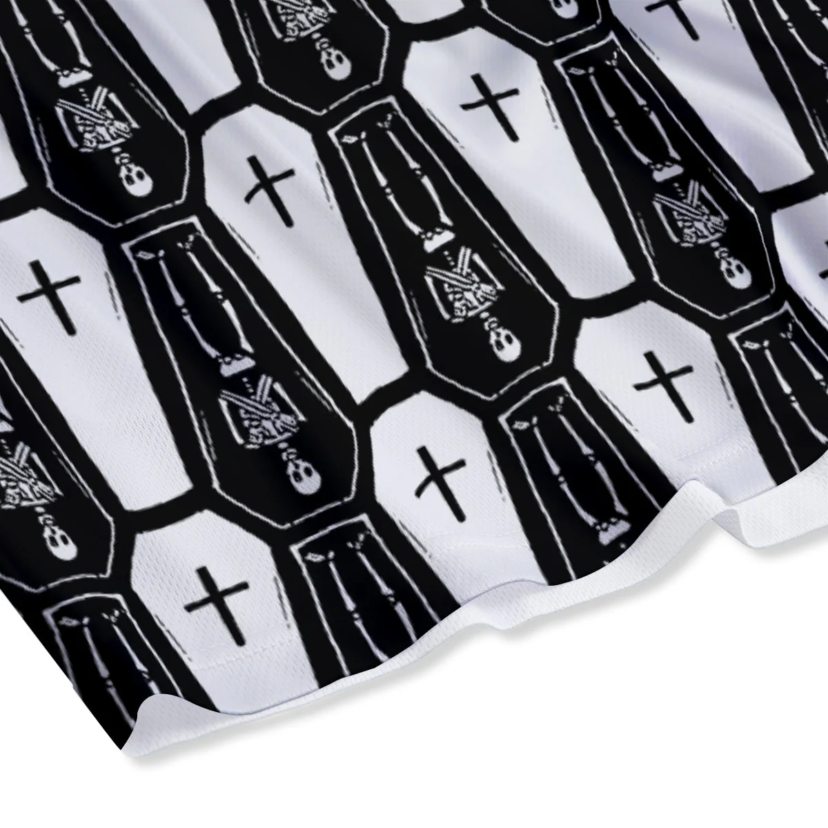 Coffin And Skeleton Print Pattern Mesh Shorts - Image 4