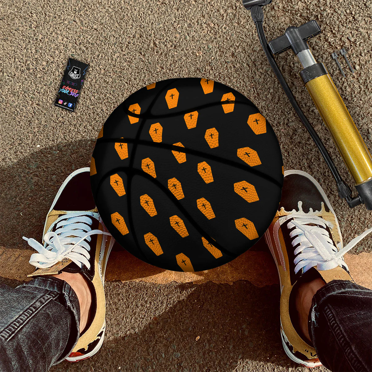 Coffin Orange Halloween Print Pattern Basketball - Image 2