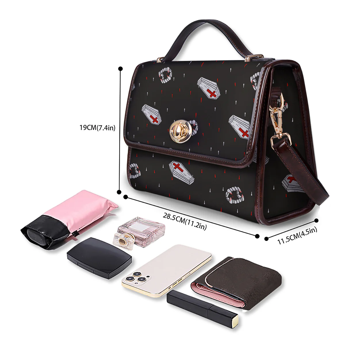 Coffin Vampire Print Pattern Women's Satchel Bag - Image 4