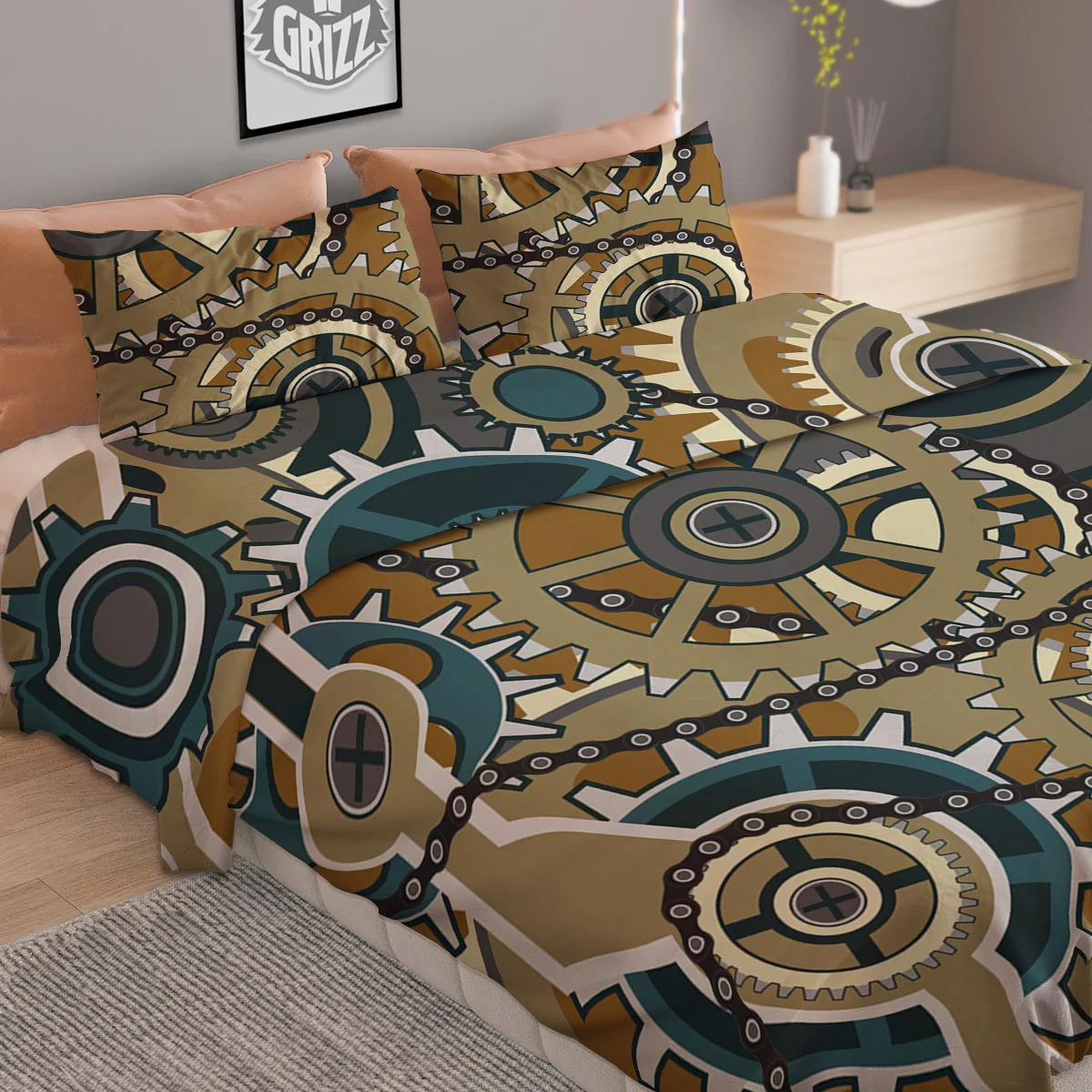 Cogwheels Steampunk Print Duvet Cover Bedding Set - Image 2