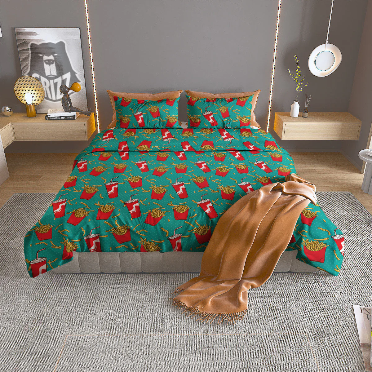 Cola And French Fries Print Pattern Duvet Cover Bedding Set