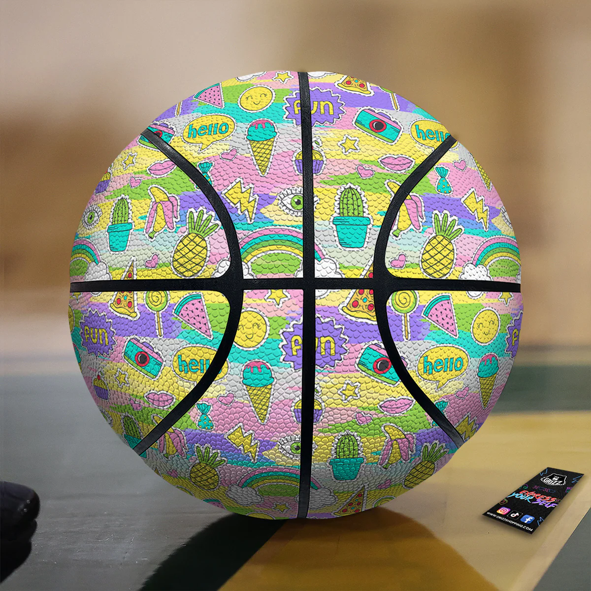 Colorful And Cute Stickers Print Pattern Basketball