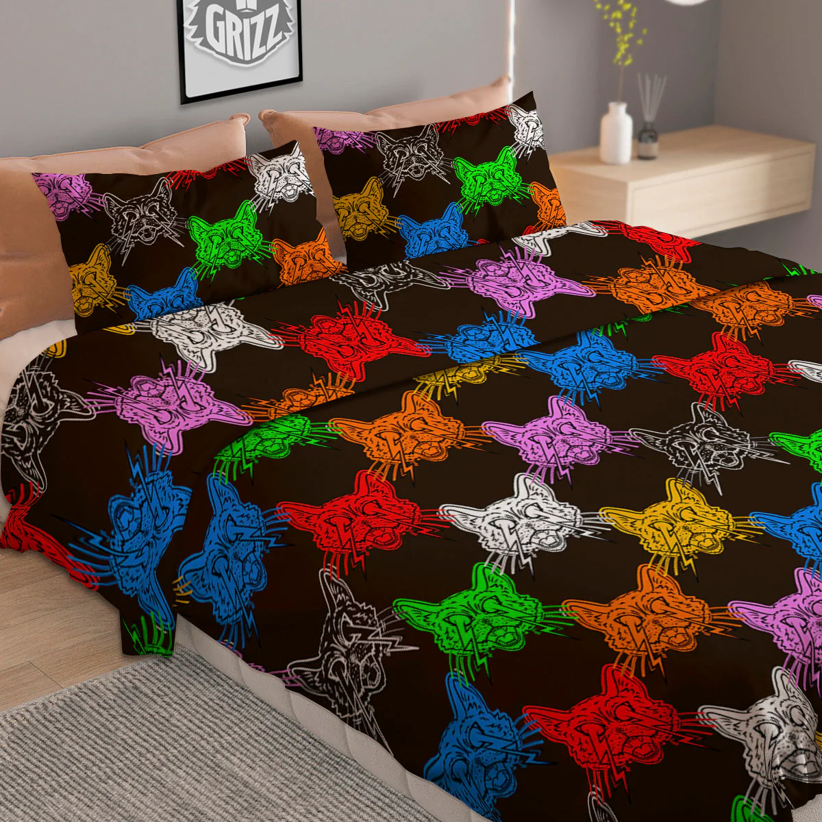 Colorful Crazy Cat Print Pattern Duvet Cover Bedding Set - Image 2