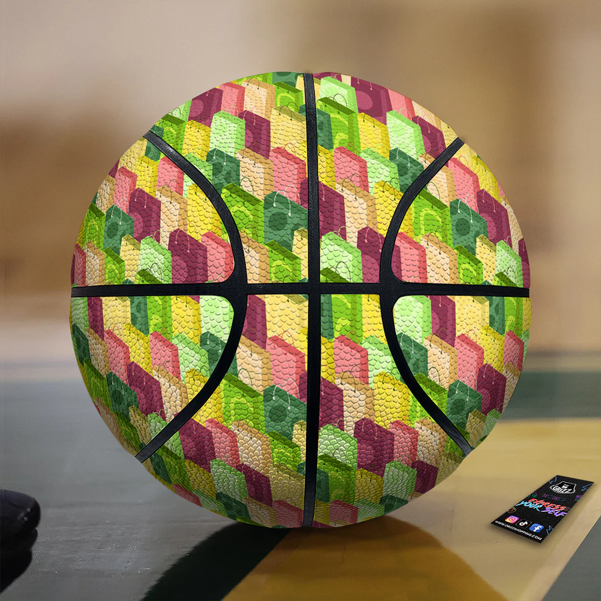 Colorful Shopping Bags Print Pattern Basketball