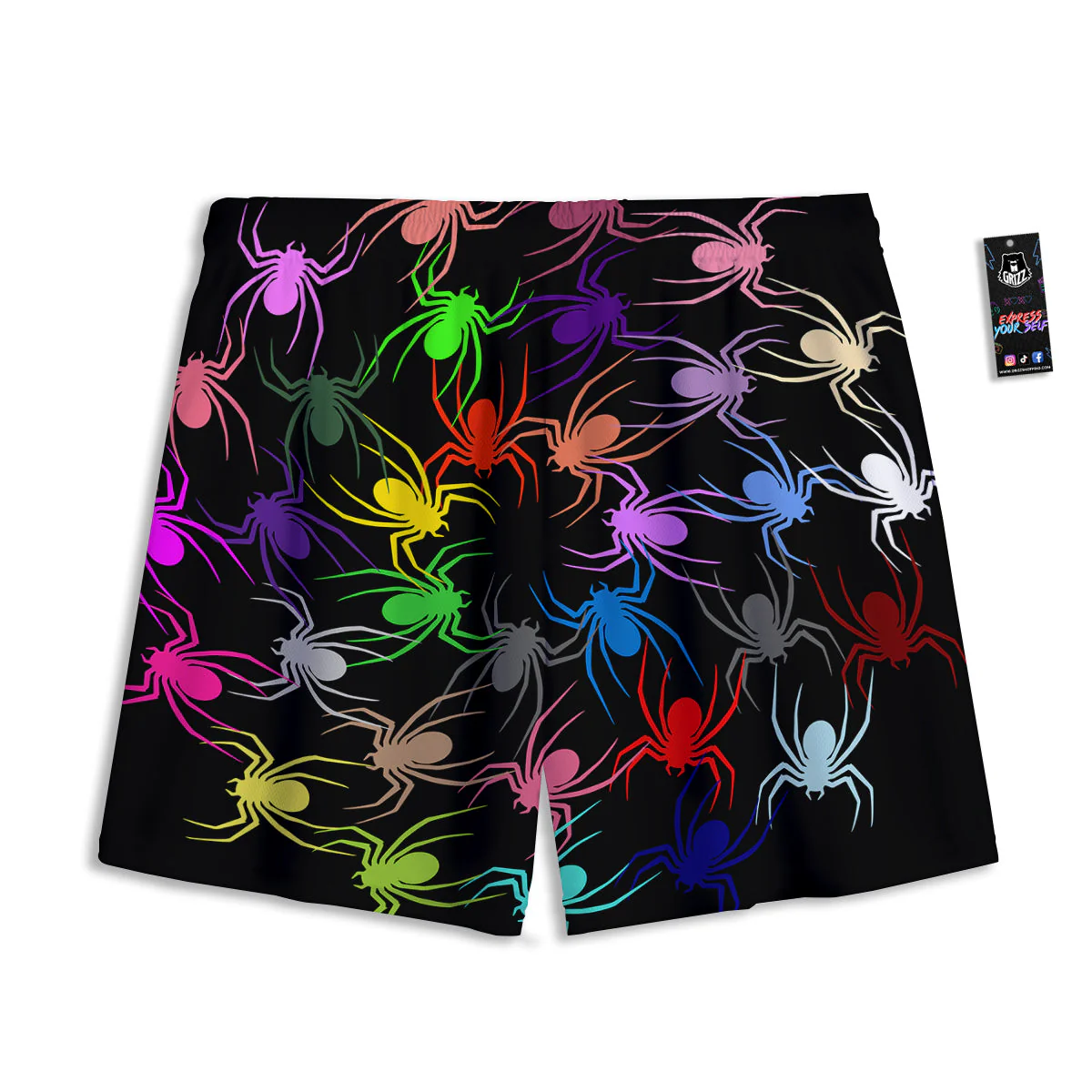 Colorful Spider And Spiral Web Print Mesh Shorts - Image 2