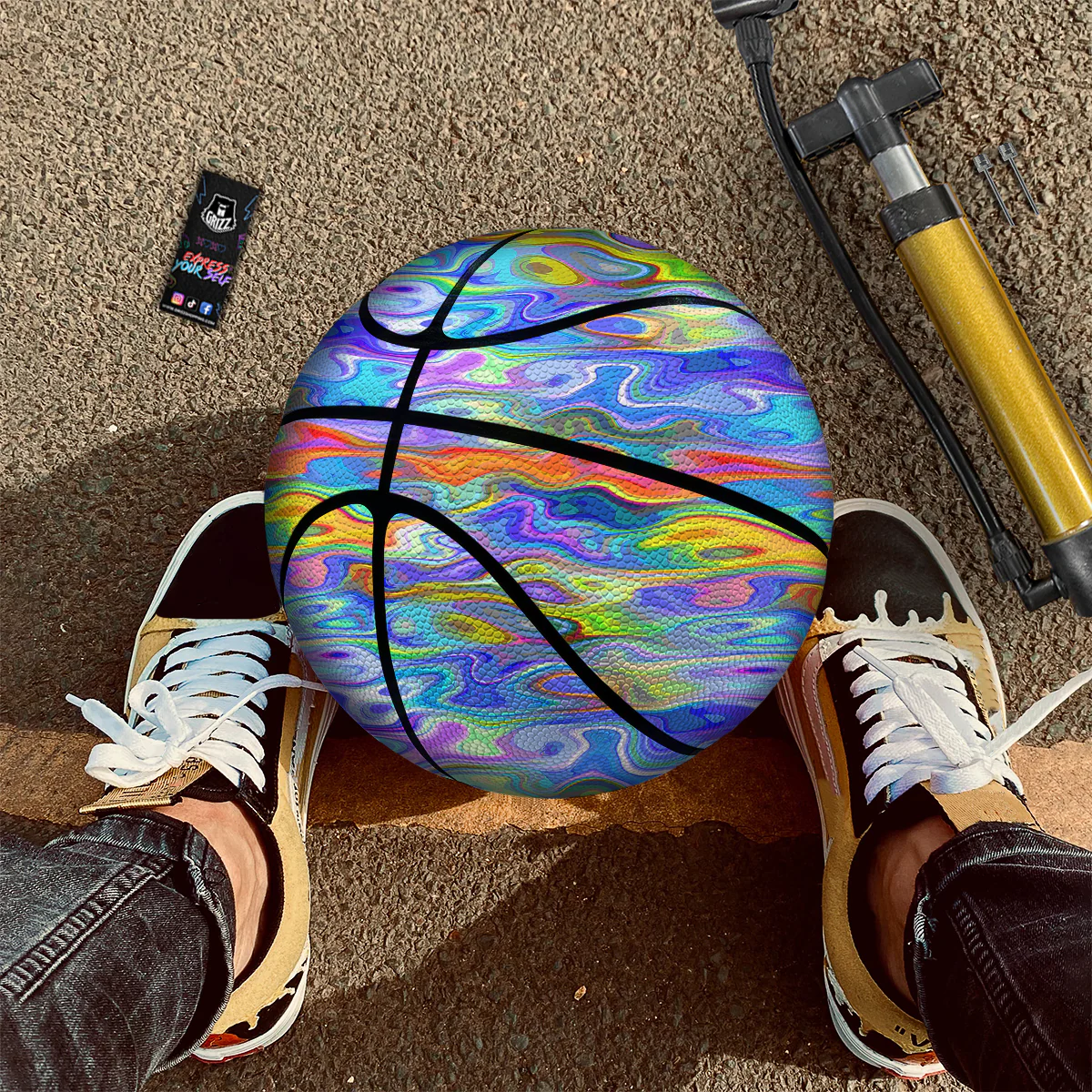 Colorful Tie Dye Wavy Hippie Print Basketball - Image 2