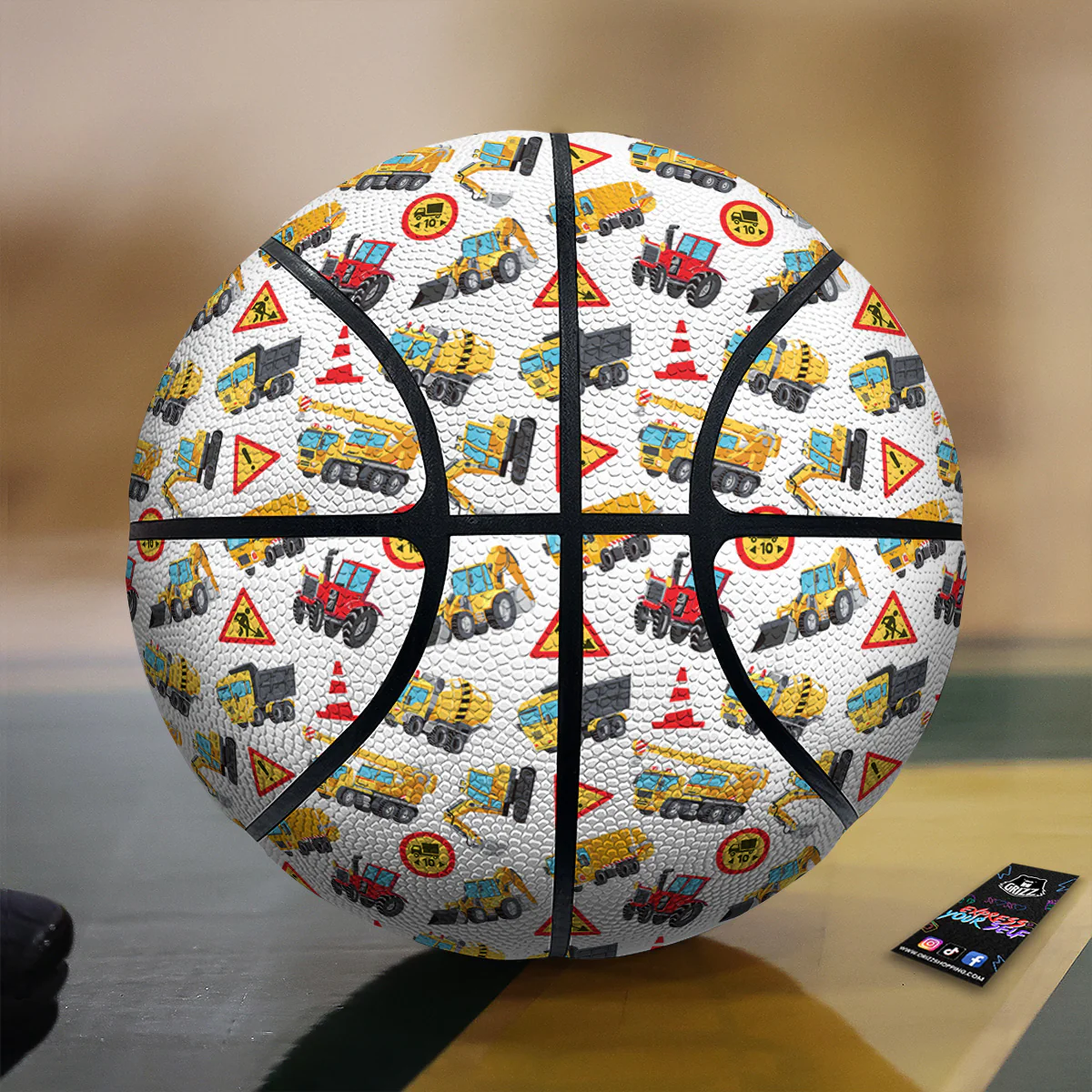 Colorful Toy Trucks And Tractor Print Pattern Basketball