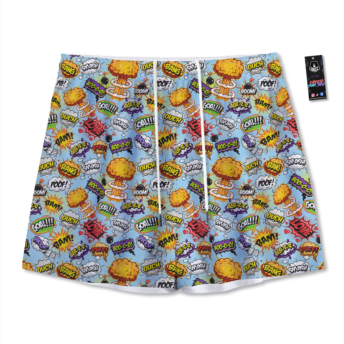 Comics Book Speech Print Pattern Mesh Shorts