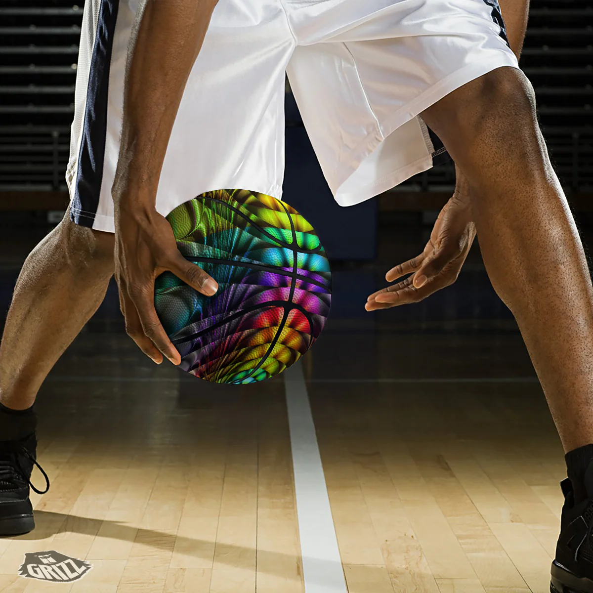 Computer Generated Colorful Fractal Print Basketball - Image 3