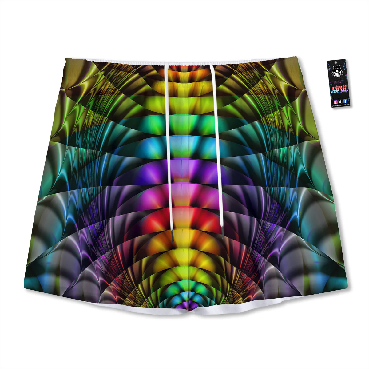 Computer Generated Colorful Fractal Print Mesh Shorts