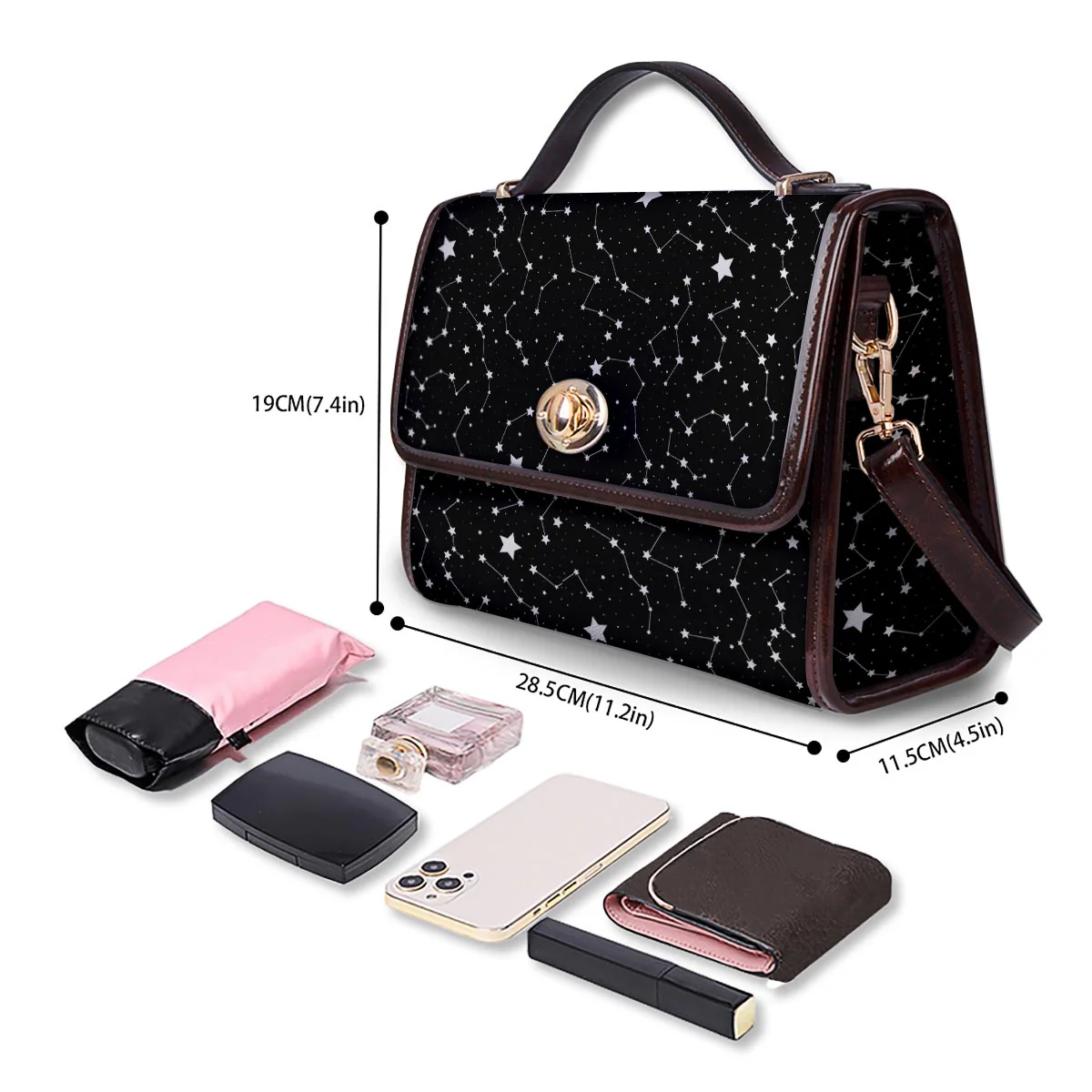 Constellations Star Print Pattern Women's Satchel Bag - Image 4