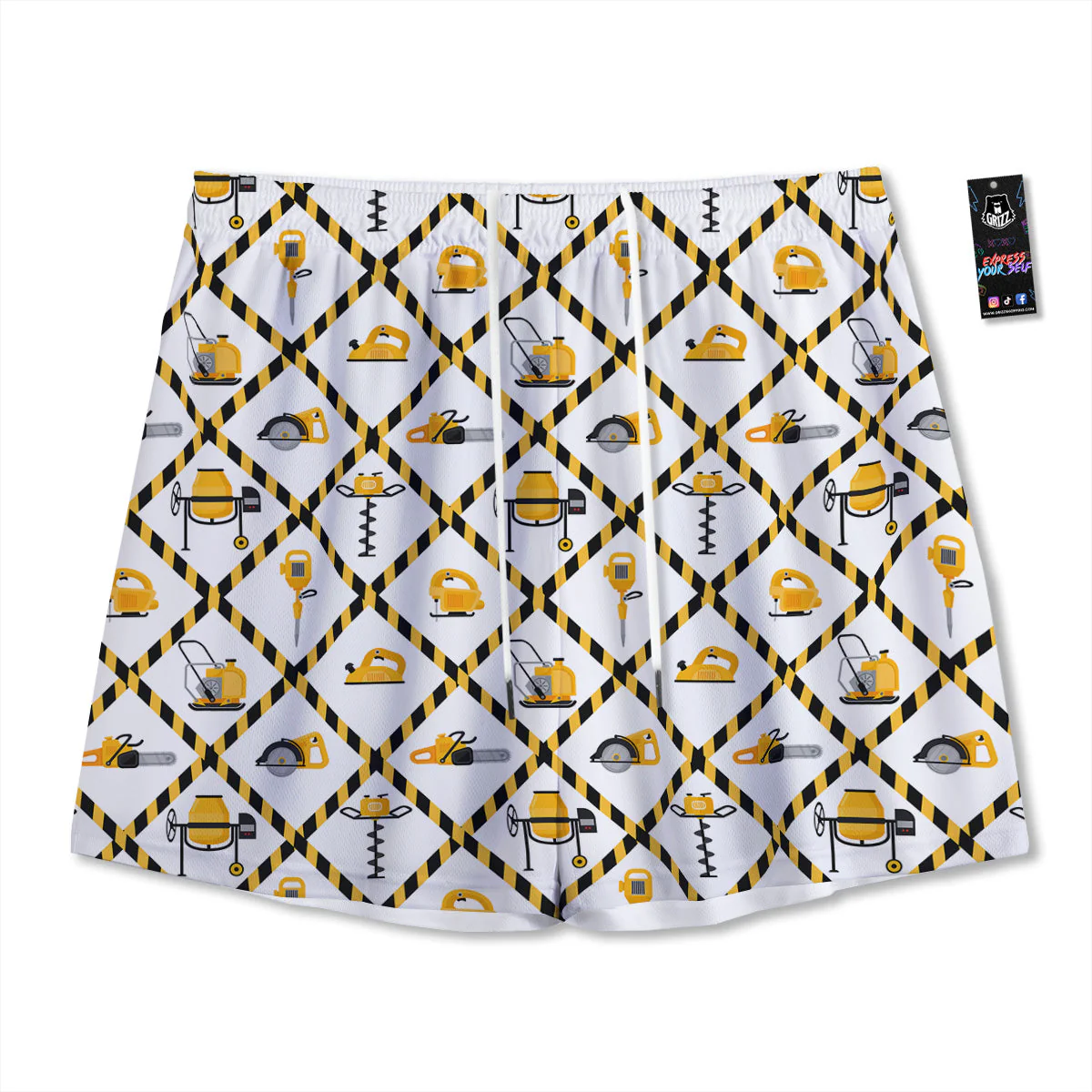Construction Equipment Yellow Print Pattern Mesh Shorts
