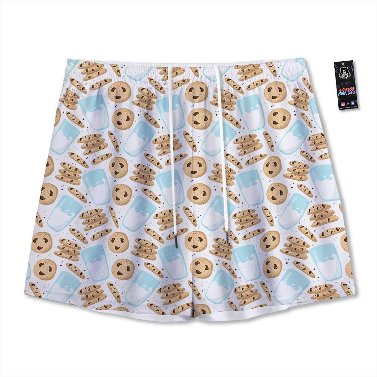 Cookies And Milk Print Pattern Mesh Shorts