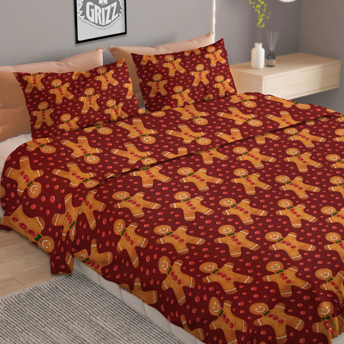 Cookies Gingerbread Man Print Pattern Duvet Cover Bedding Set - Image 2