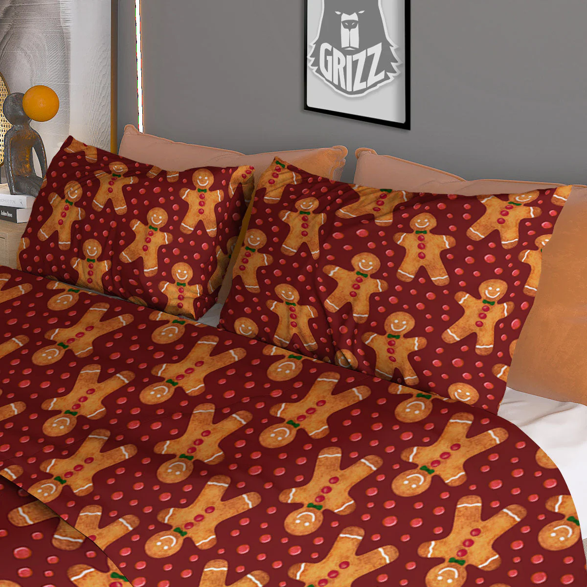 Cookies Gingerbread Man Print Pattern Duvet Cover Bedding Set - Image 3