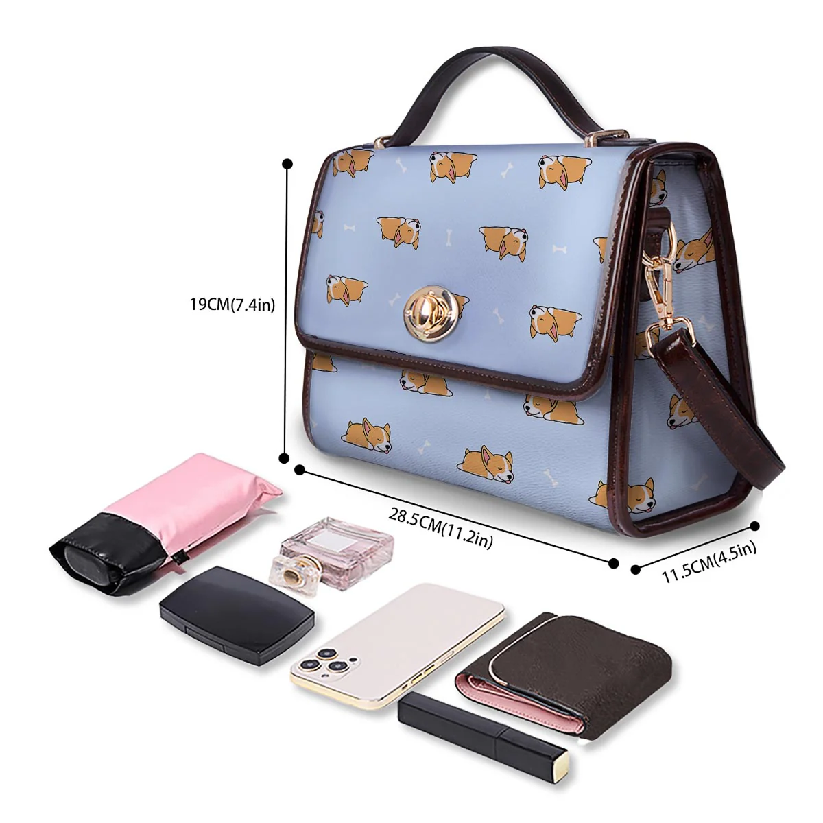 Corgi Sleeping Print Pattern Women's Satchel Bag - Image 4