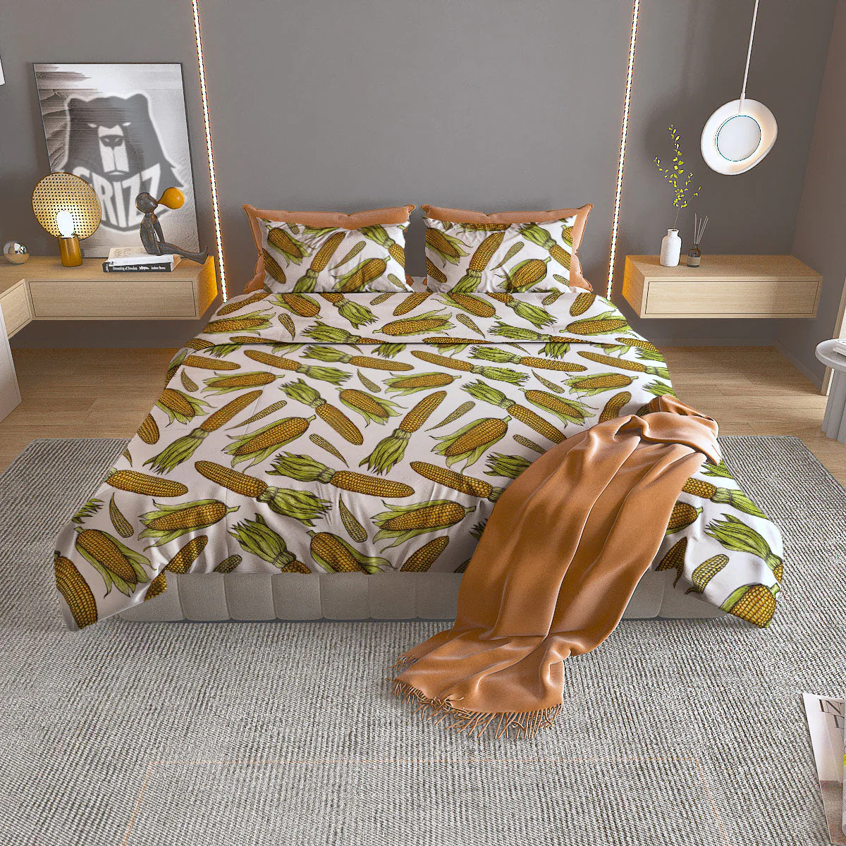 Corncob Hand-Drawn Print Pattern Duvet Cover Bedding Set