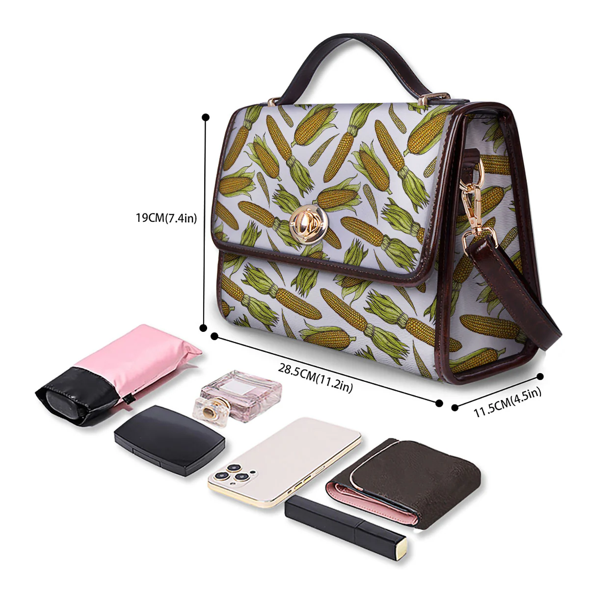 Corncob Hand-Drawn Print Pattern Women's Satchel Bag - Image 4