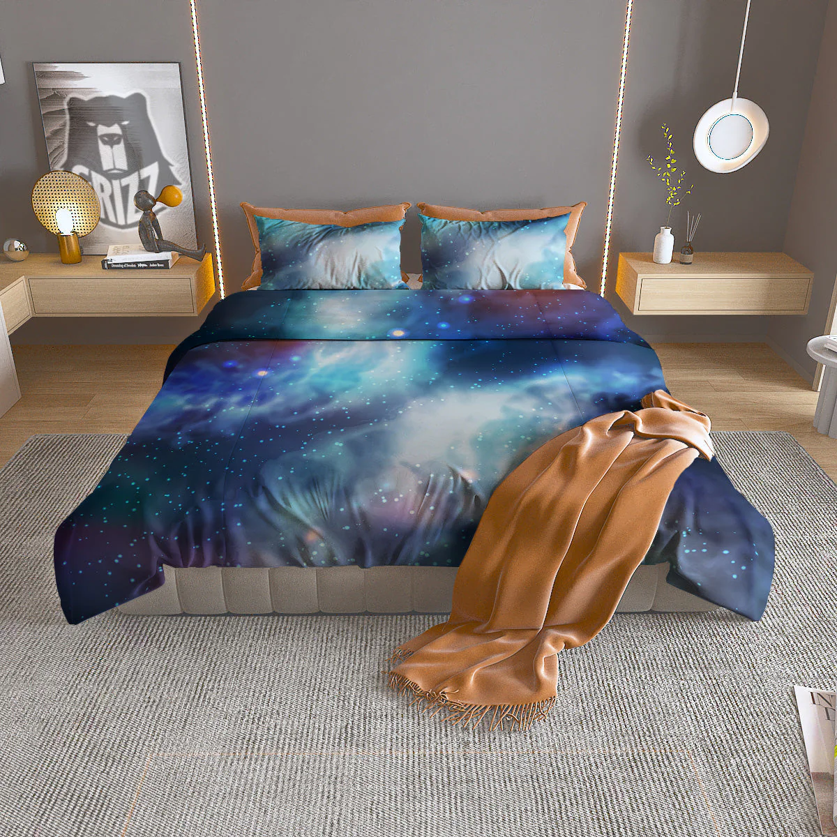 Cosmic Galaxy Space Blue Purple Print Duvet Cover Bedding Set