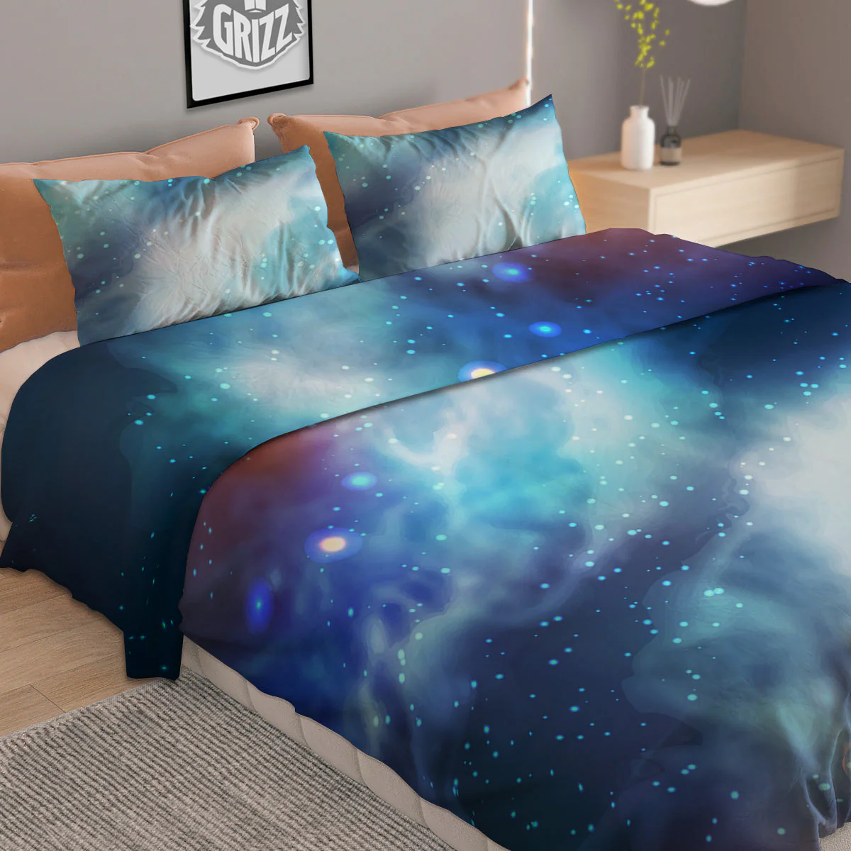 Cosmic Galaxy Space Blue Purple Print Duvet Cover Bedding Set - Image 2