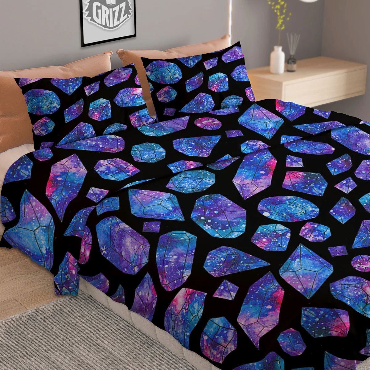 Cosmic Galaxy Space Purple Crystal Print Duvet Cover Bedding Set - Image 2