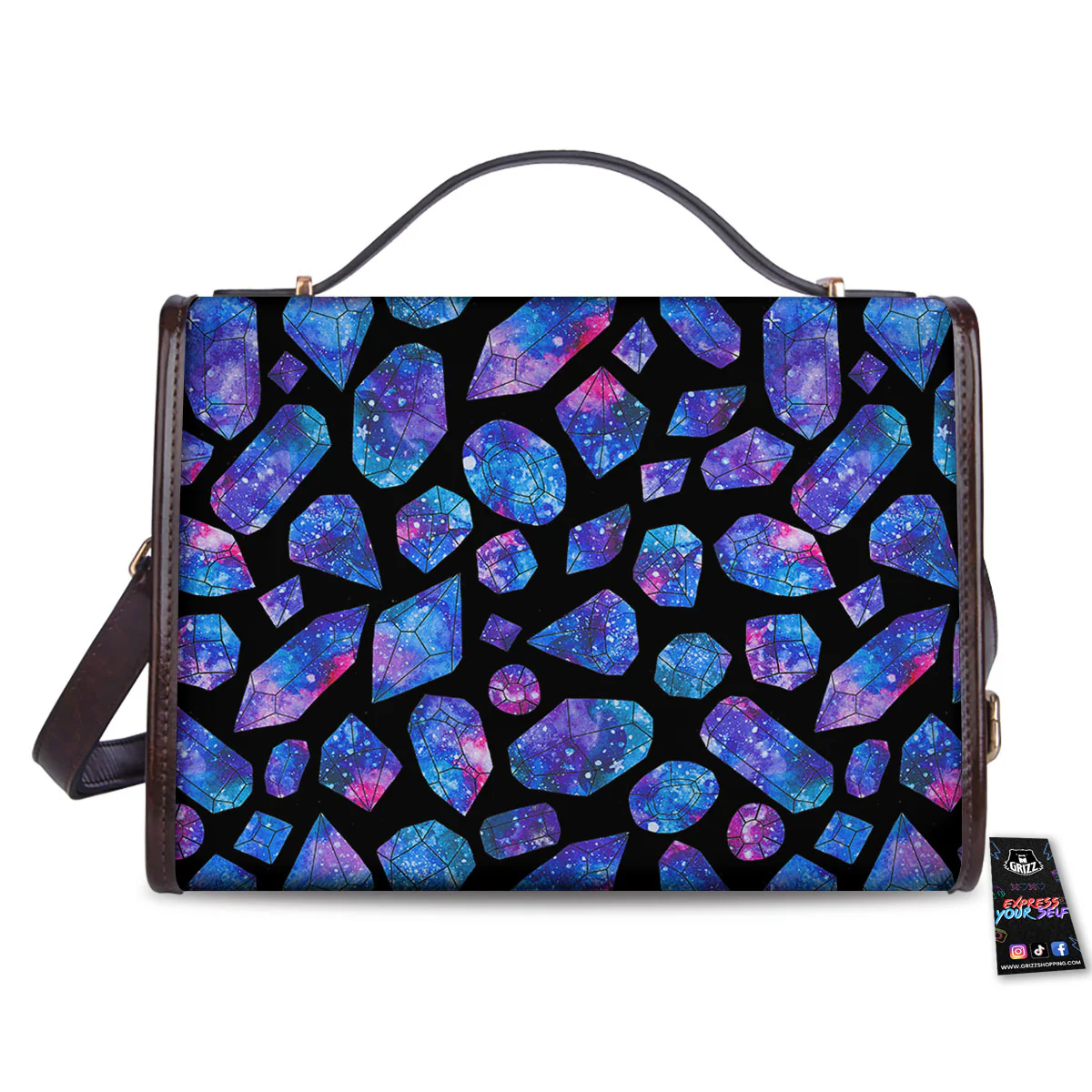 Cosmic Galaxy Space Purple Crystal Print Women's Satchel Bag - Image 2
