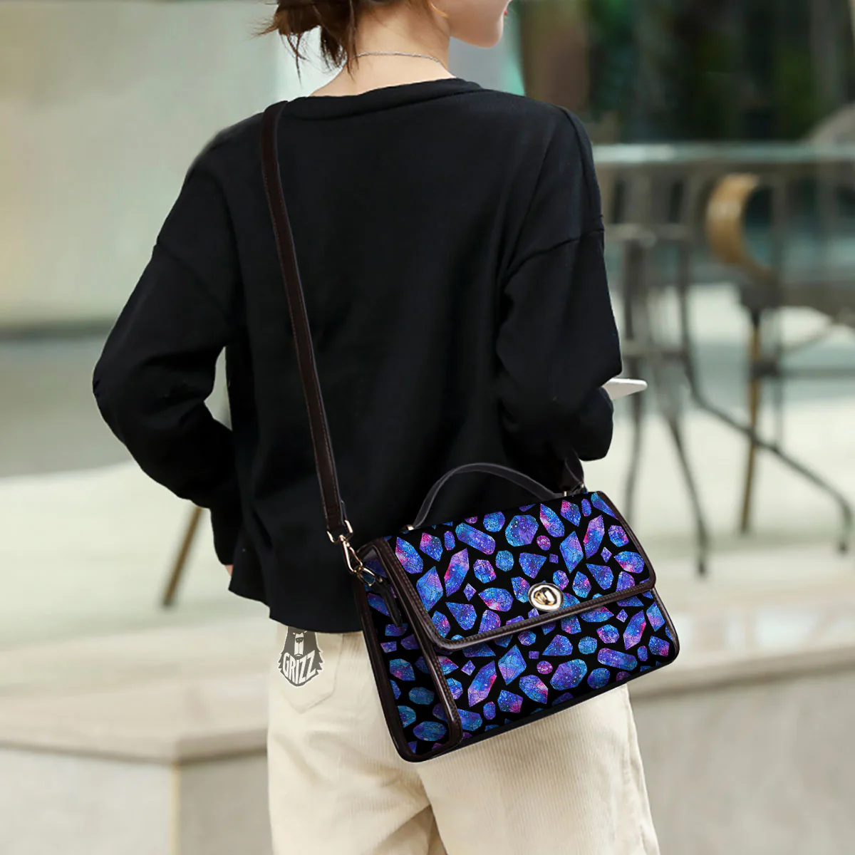 Cosmic Galaxy Space Purple Crystal Print Women's Satchel Bag - Image 3